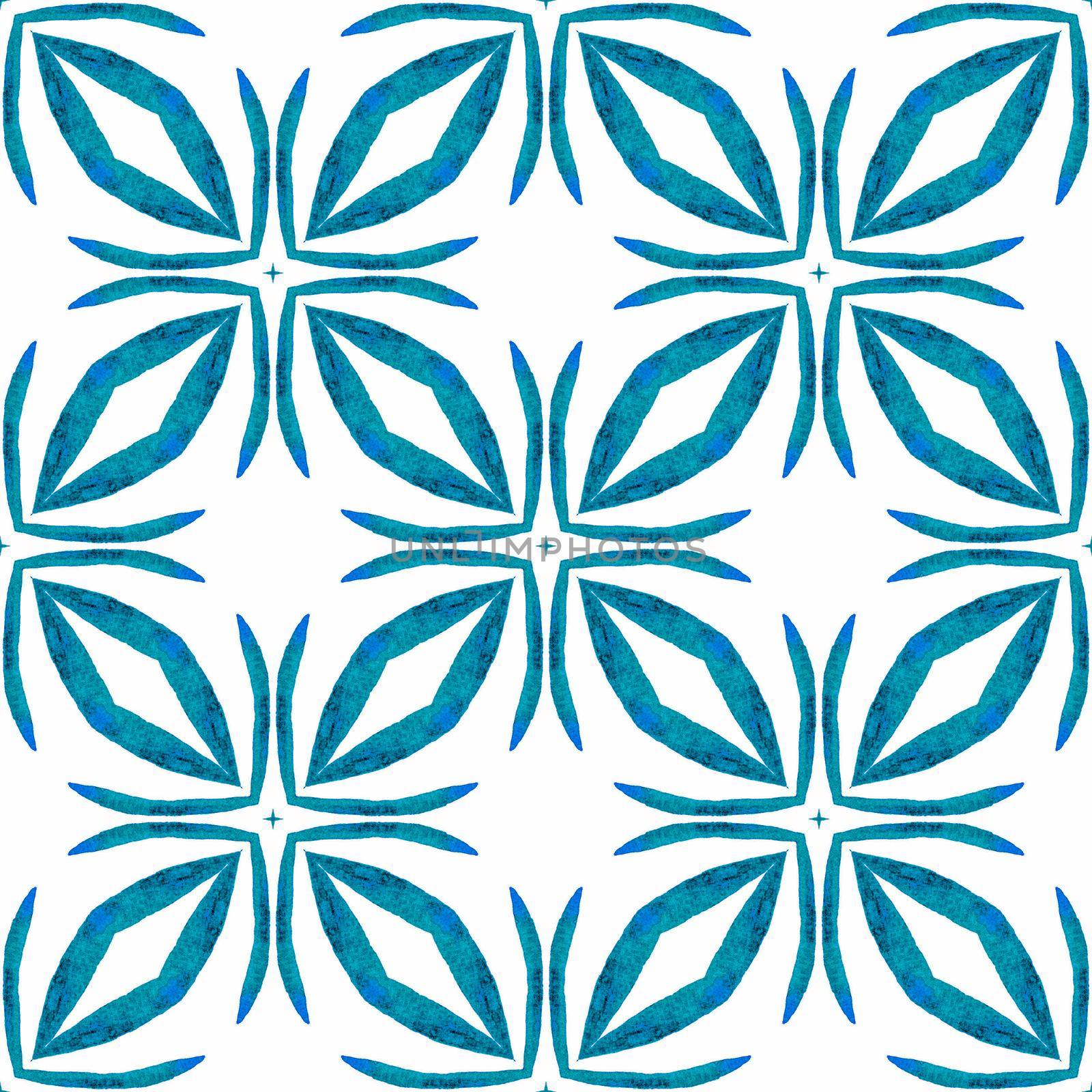 Organic tile. Blue trending boho chic summer design. Trendy organic green border. Textile ready magnetic print, swimwear fabric, wallpaper, wrapping.