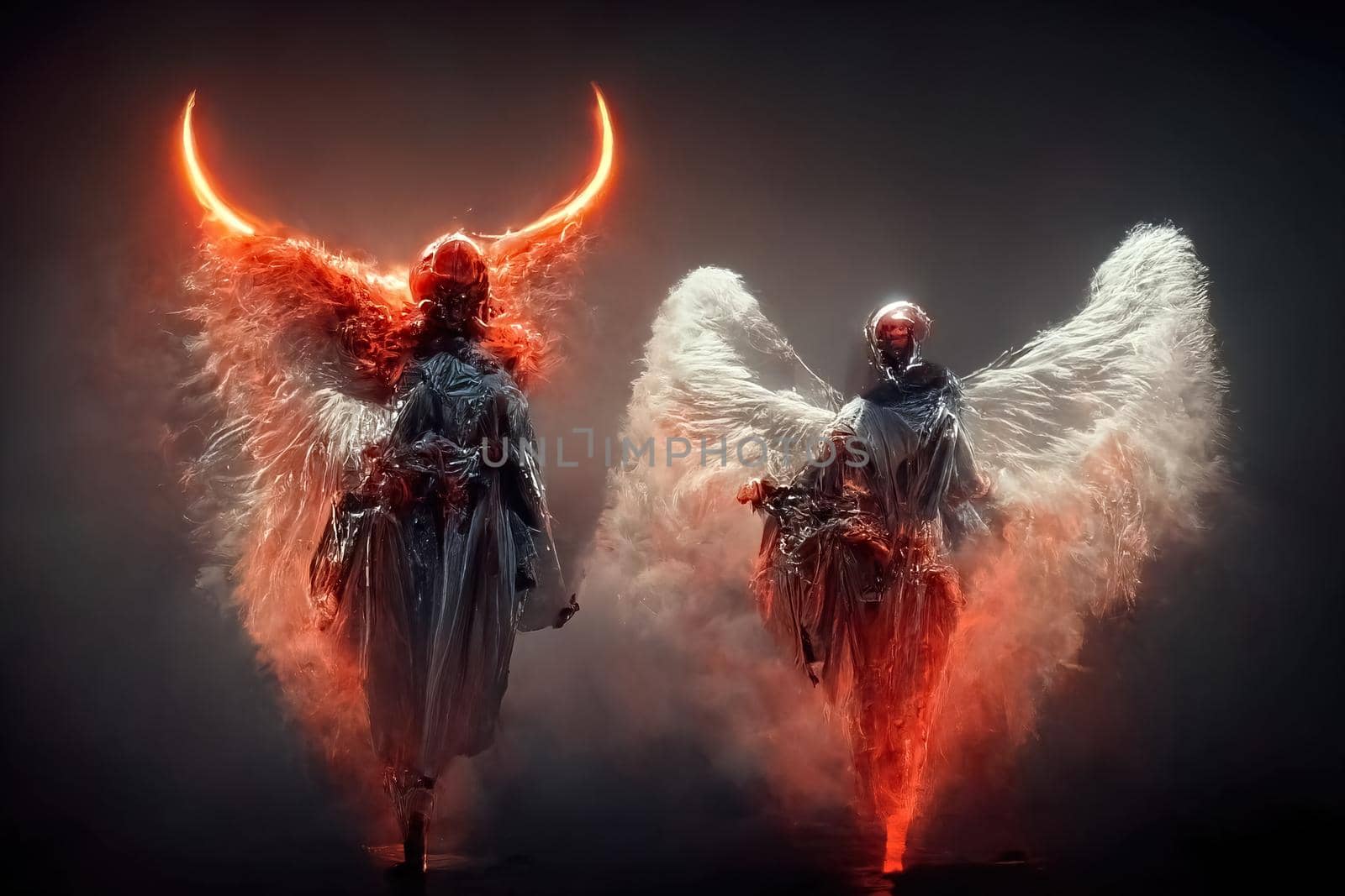 Angel and devil, digital art, 3d Illustration, 3d render