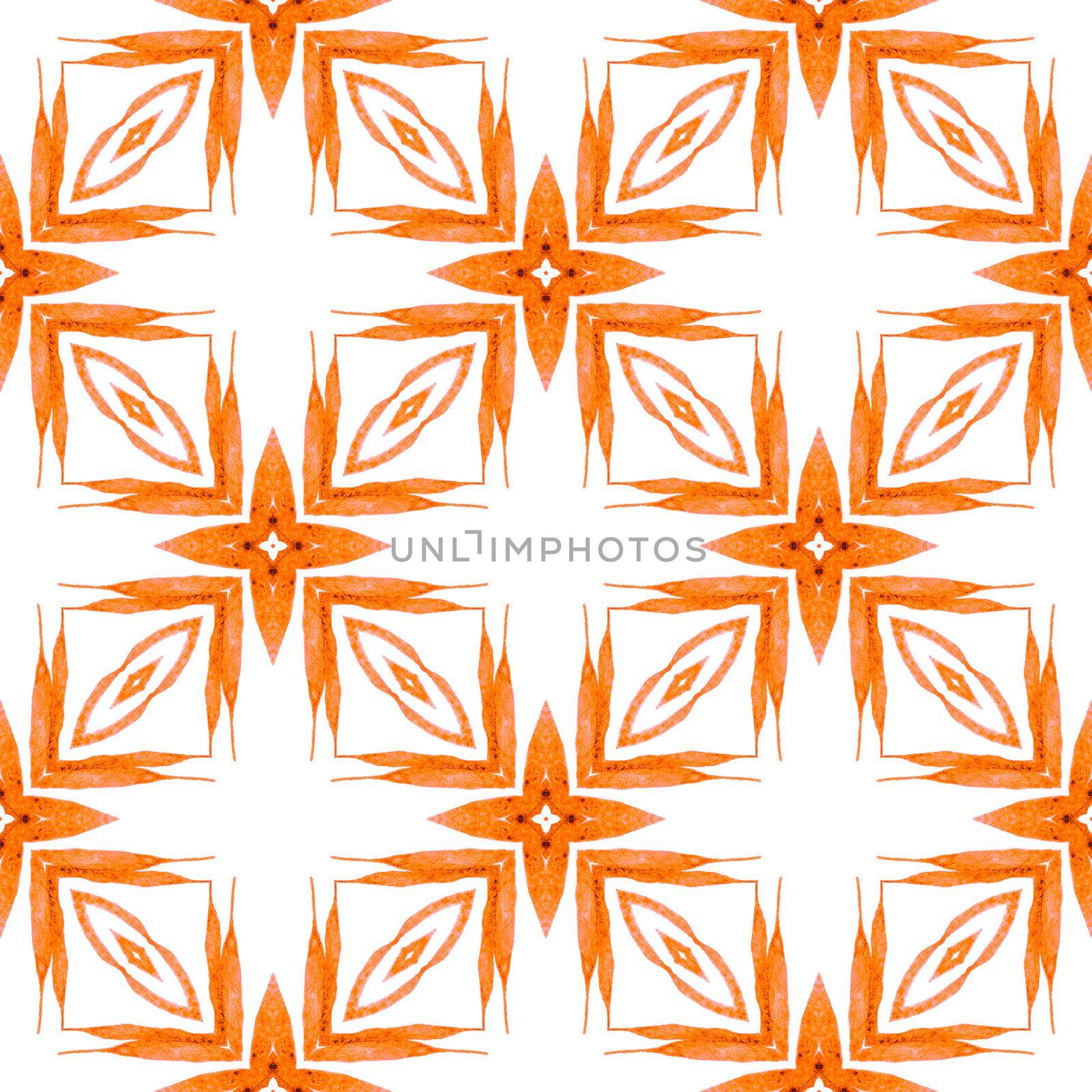 Trendy organic green border. Orange classic boho chic summer design. Organic tile. Textile ready amazing print, swimwear fabric, wallpaper, wrapping.