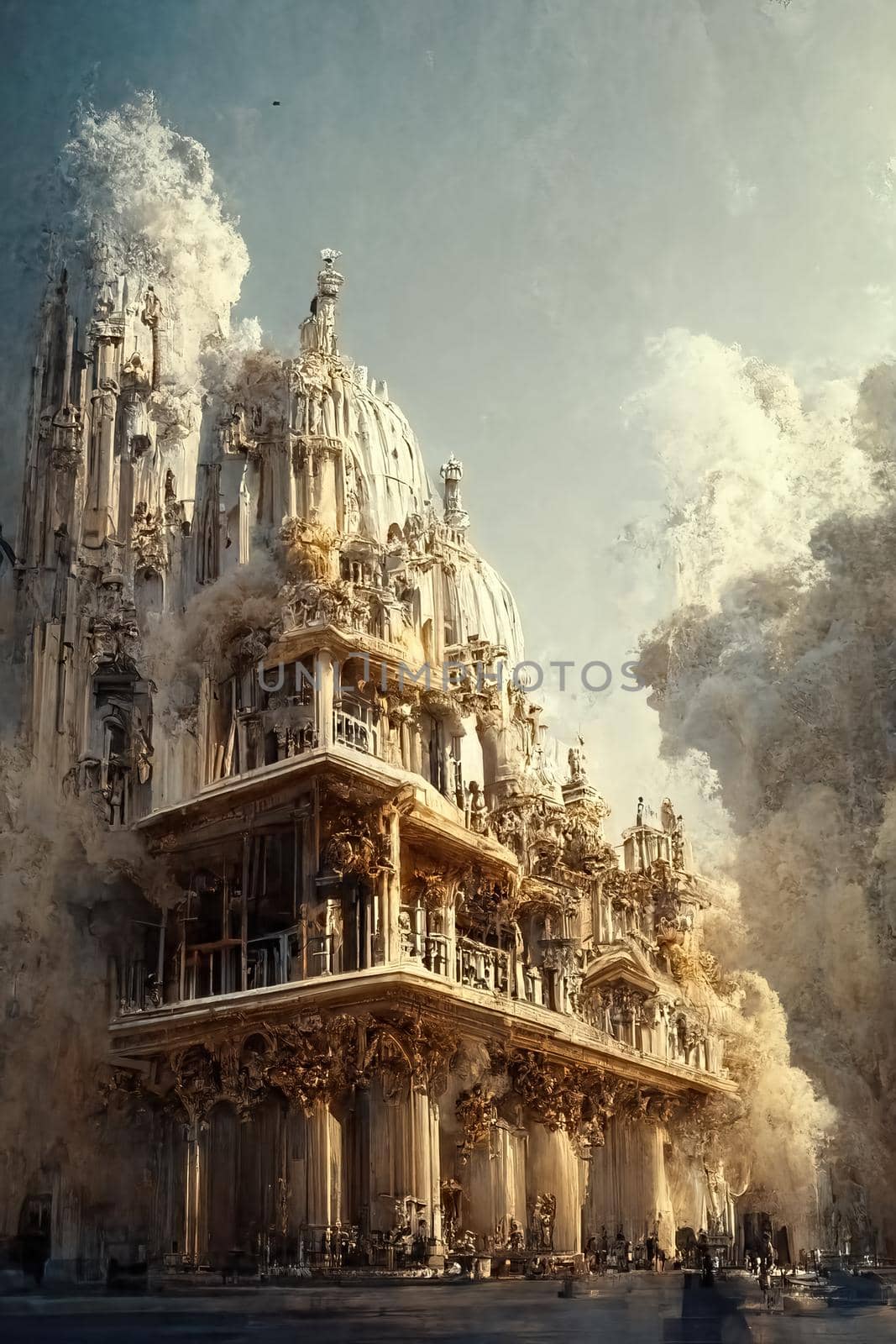 Renaissance style architecture, digital art style, 3d illustration