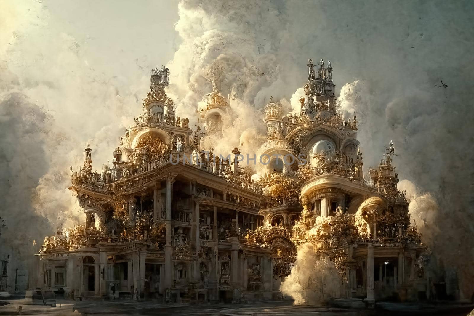 Baroque architecture, digital art style, 3d illustration