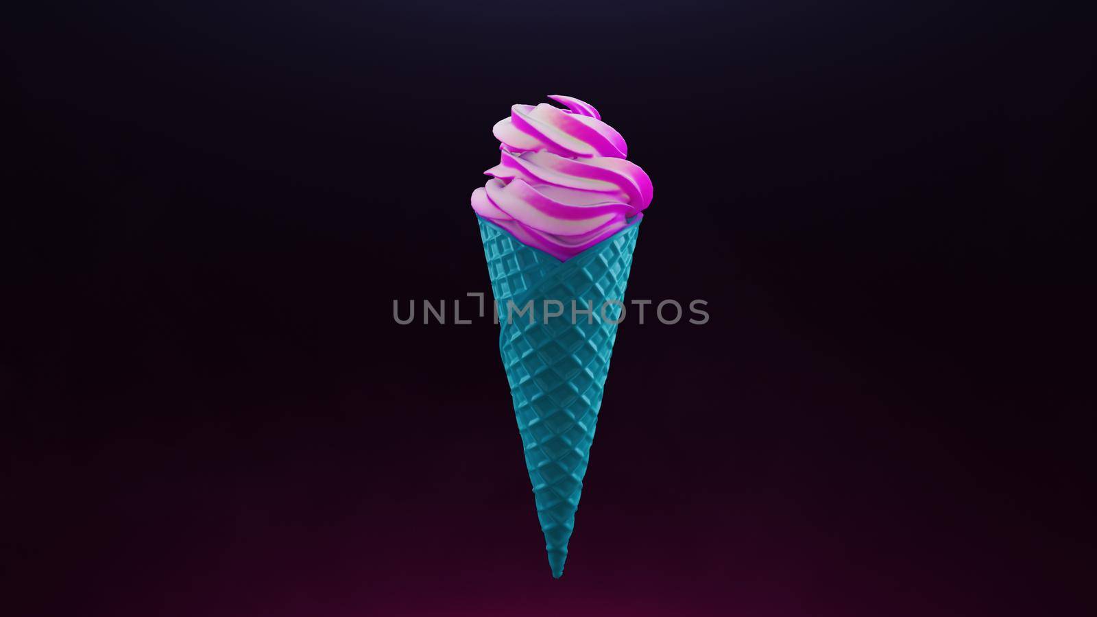 ice cream with waffle cone on a black and burgundy by studiodav