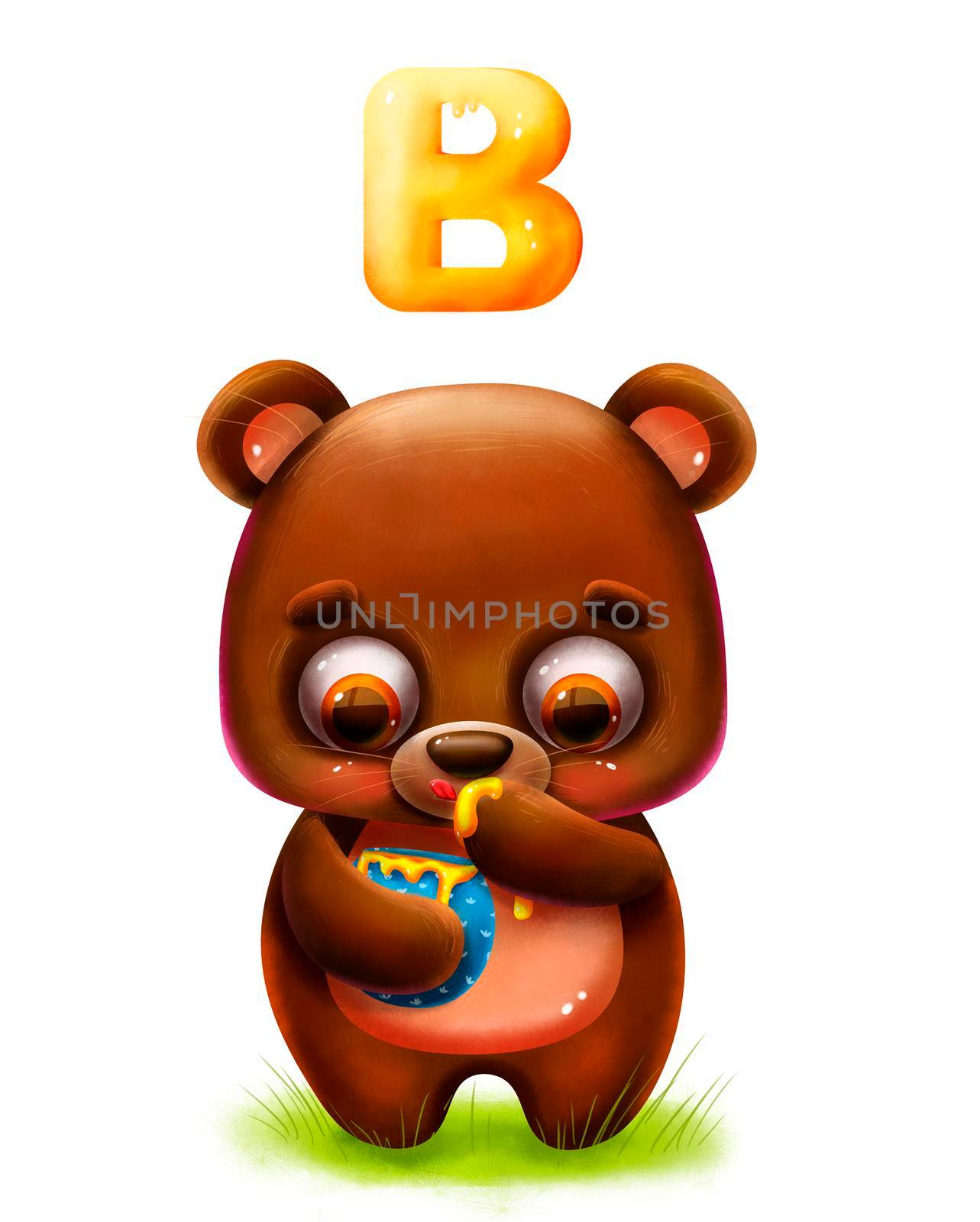 cartoon funny teddy bear with honey and letter of the alphabet 5k