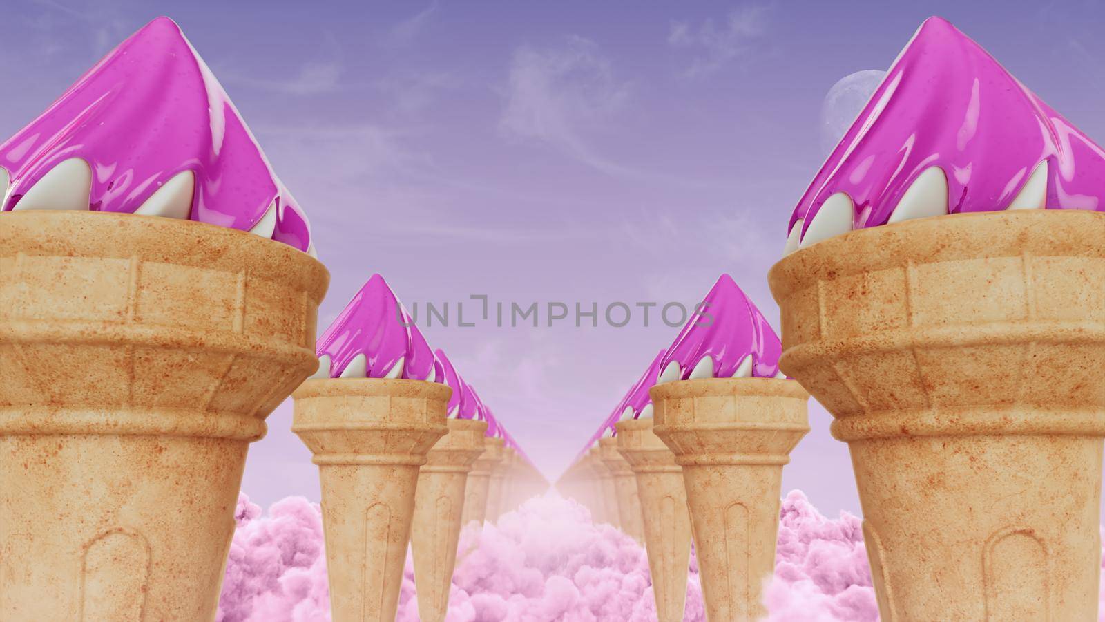 3d render of ice cream corridor on pink clouds by studiodav