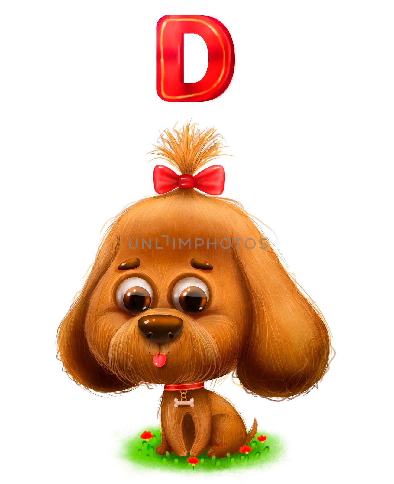 cartoon cute dog with a bow and letter of the alphabet by studiodav