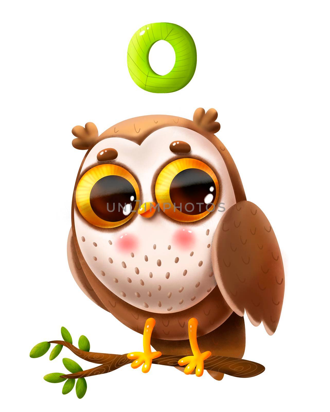 Funny cartoon owl with big eyes and a letter of the alphabet by studiodav