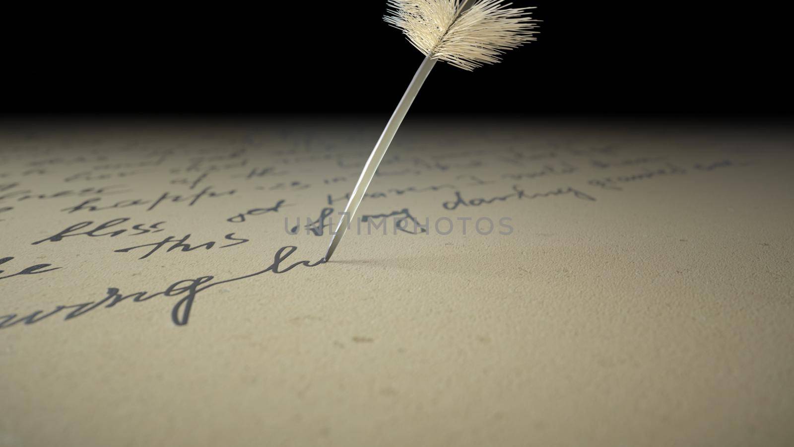 3d render ink pen writes poetry on old paper by studiodav