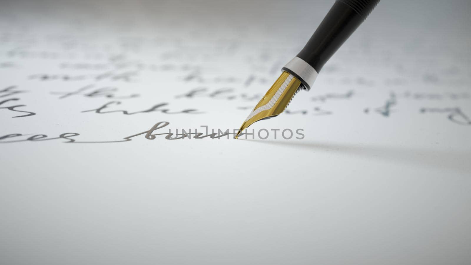 3d render Ink pen writes verse on paper close up 4k