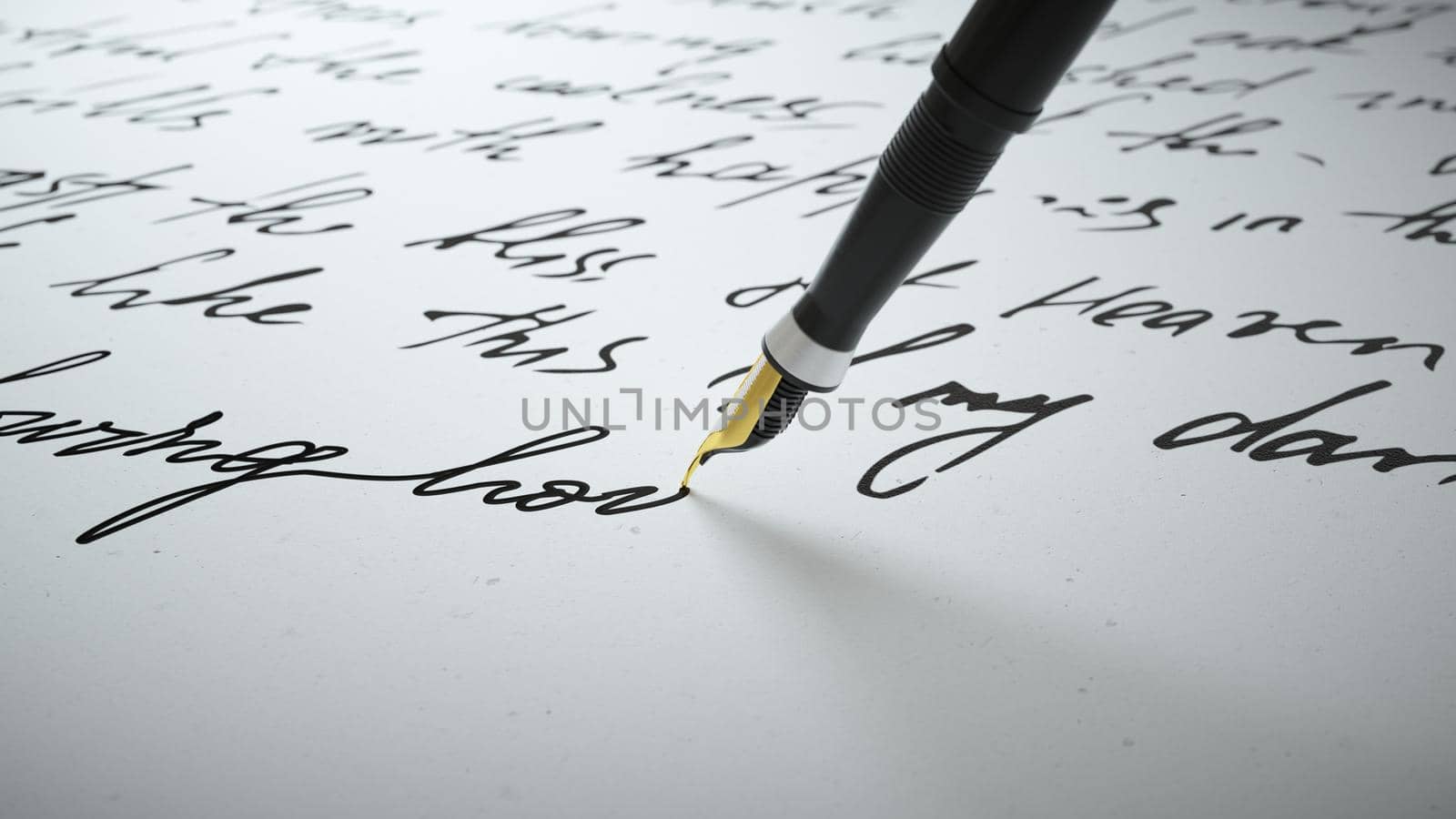3d render Ink pen writes verse on paper close up by studiodav