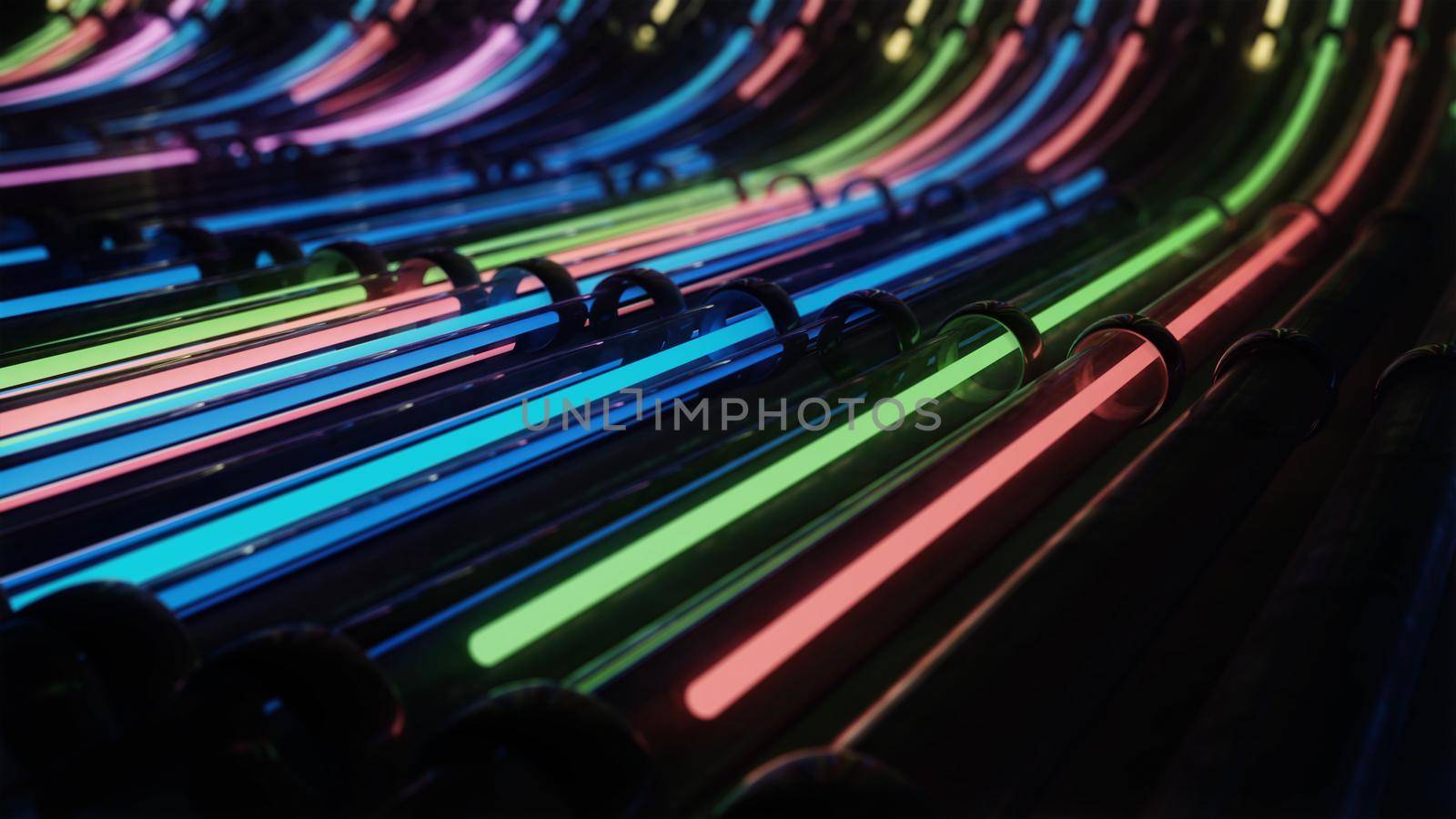 3d rendering VJ neon lines running through pipes by studiodav