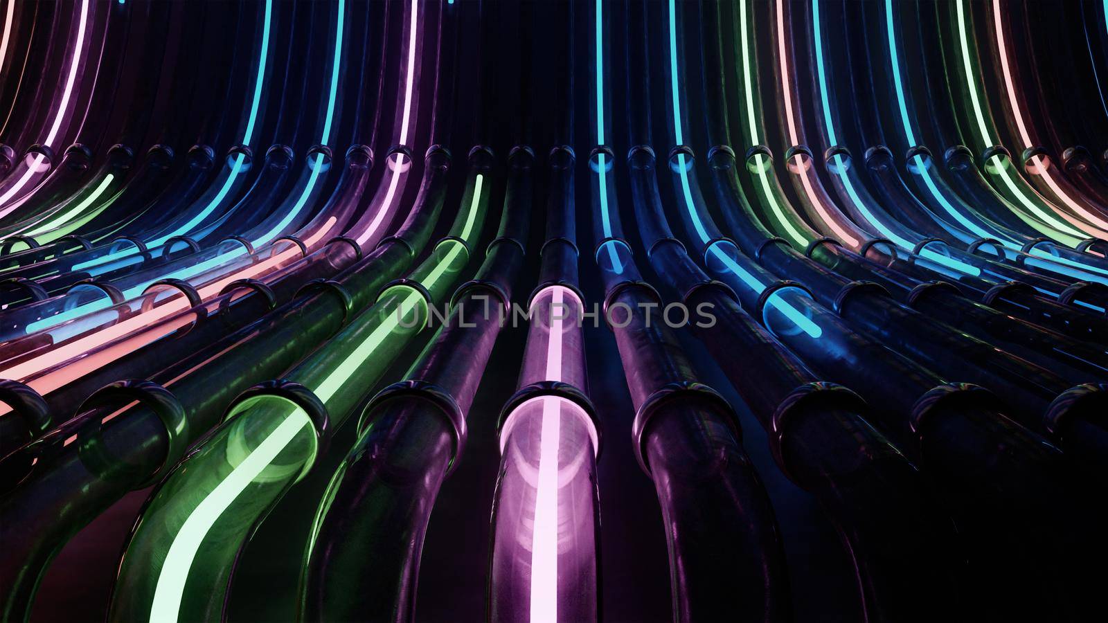 3d rendering VJ neon lines running through pipes by studiodav