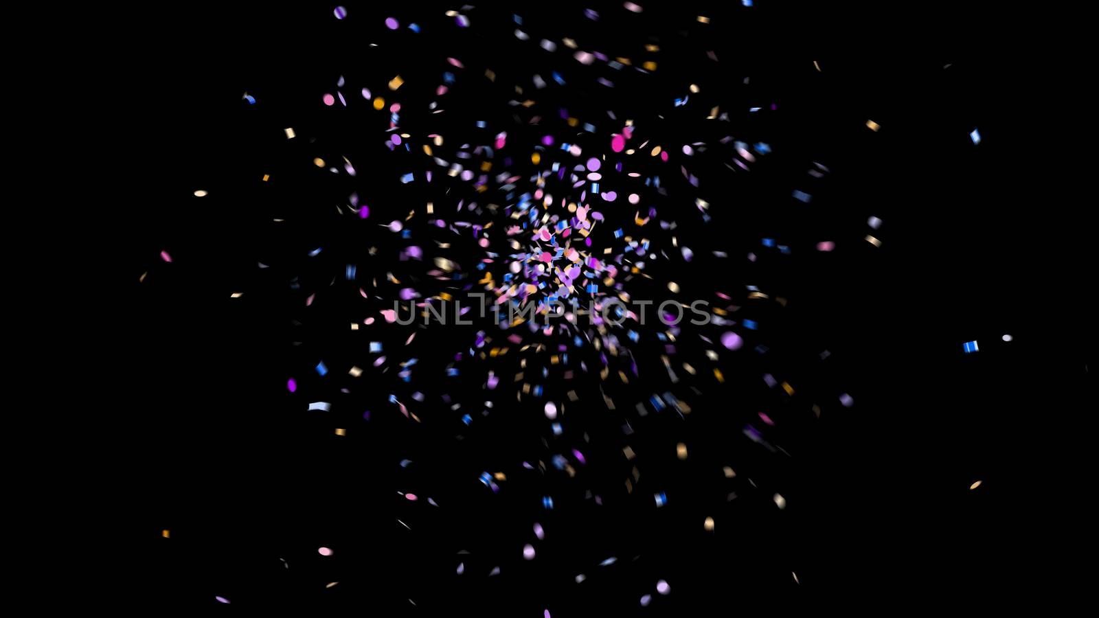 Side shot of colorful confetti on an black background 4k