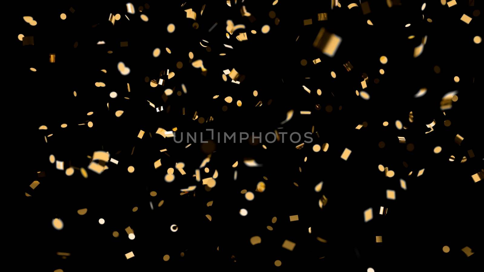 Falling golden confetti with alpha channel on an black background 4k