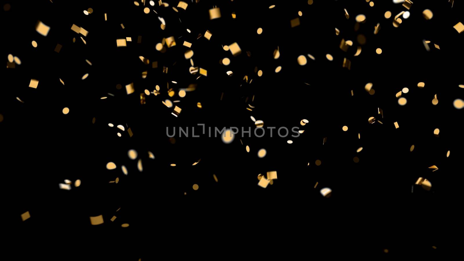 Falling golden confetti with alpha channel on an black background 4k