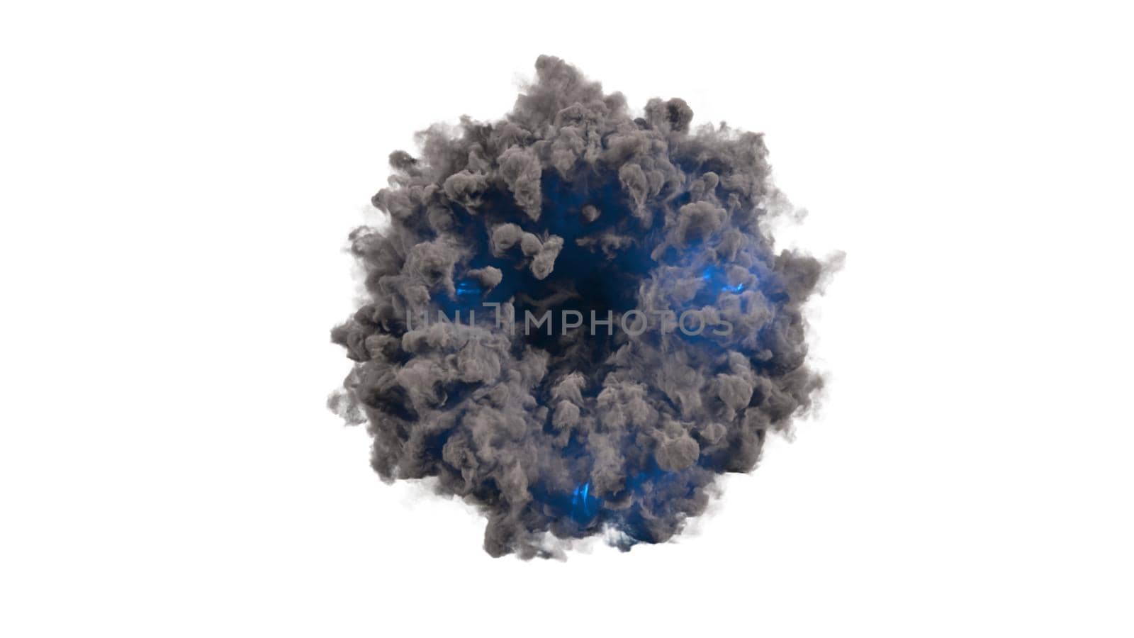 3d render portal smoke ring with blue flash on white background 4k