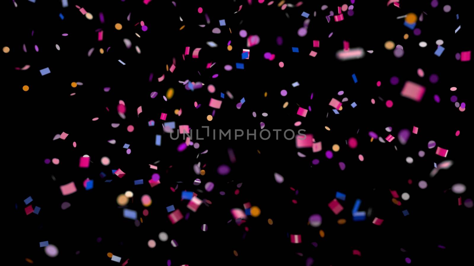 Falling multi-colored confetti on an black background 4k