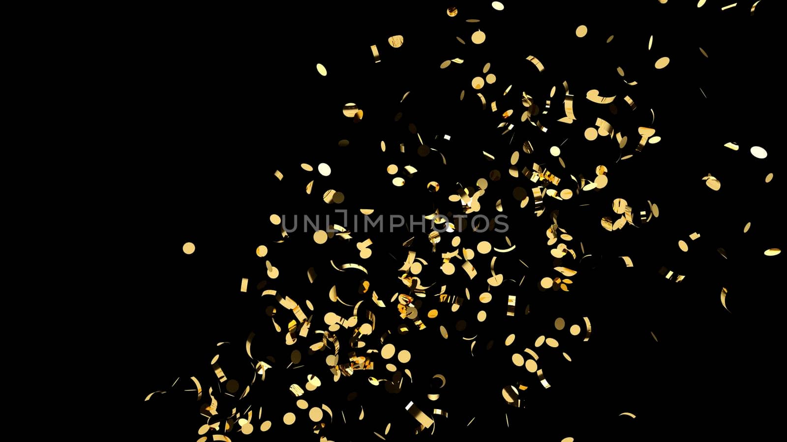 Side shot of gold confetti on an black background by studiodav