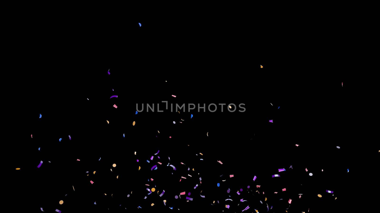 Falling multi-colored confetti on an black background by studiodav