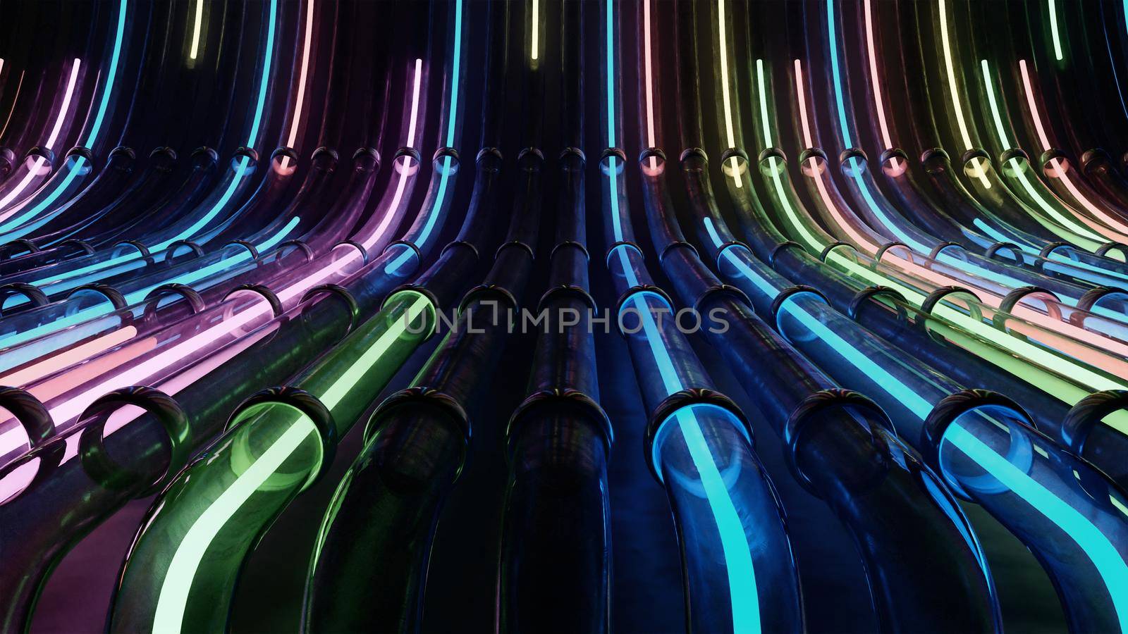 3d rendering lines running through pipes 4k