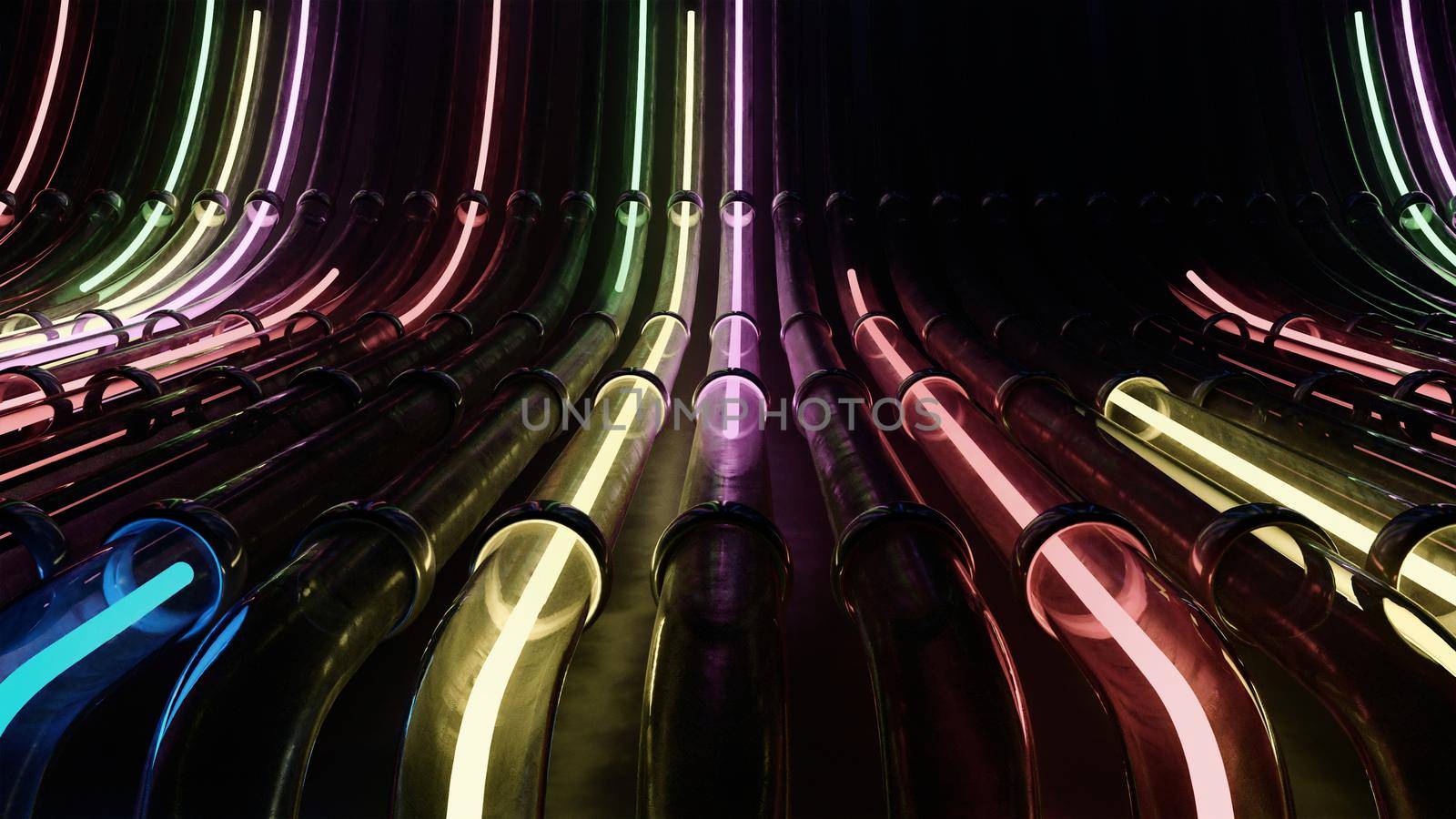 3d rendering VJ neon lines running through pipes by studiodav