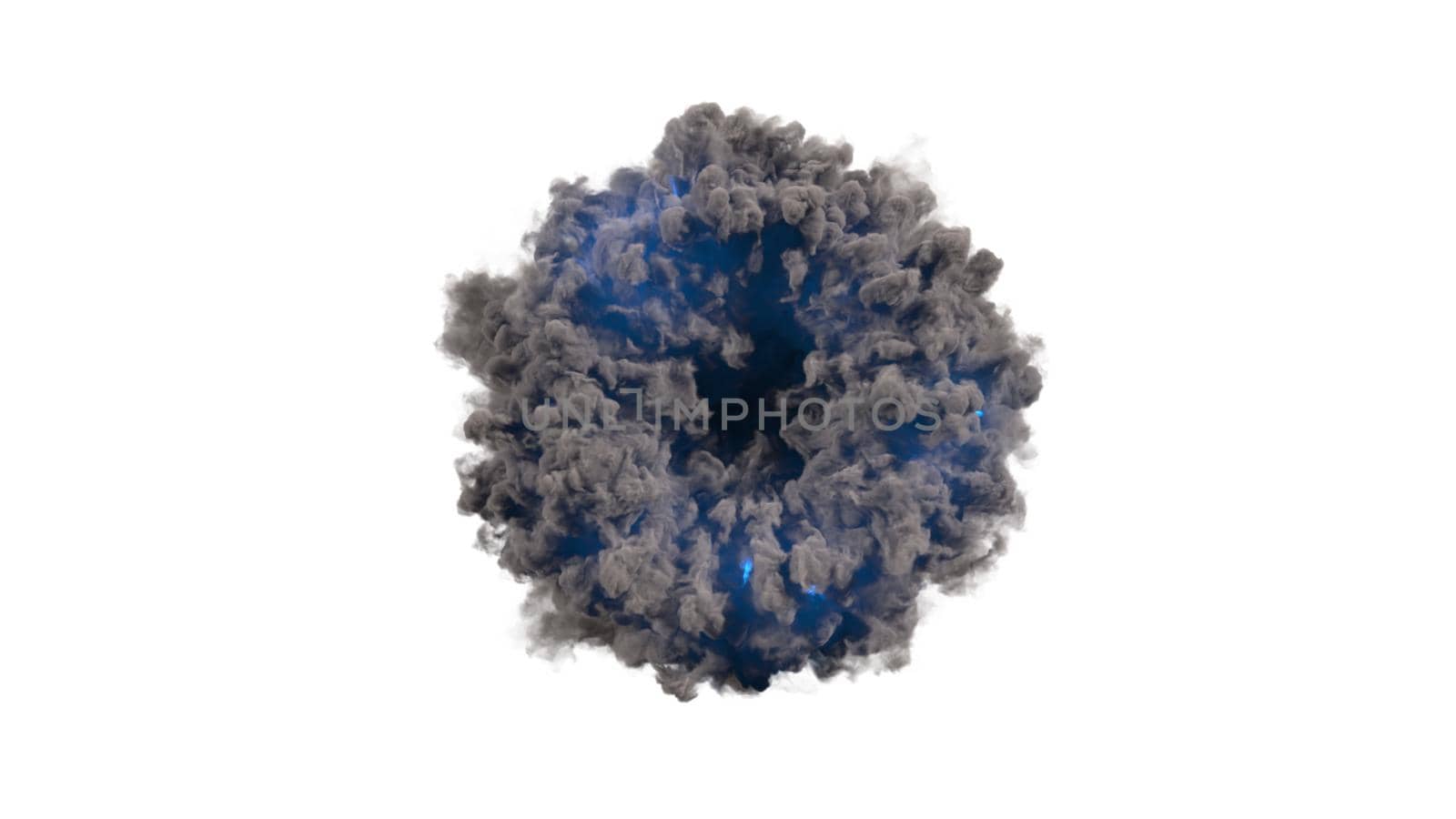 3d render portal smoke ring with blue flash on white background 4k