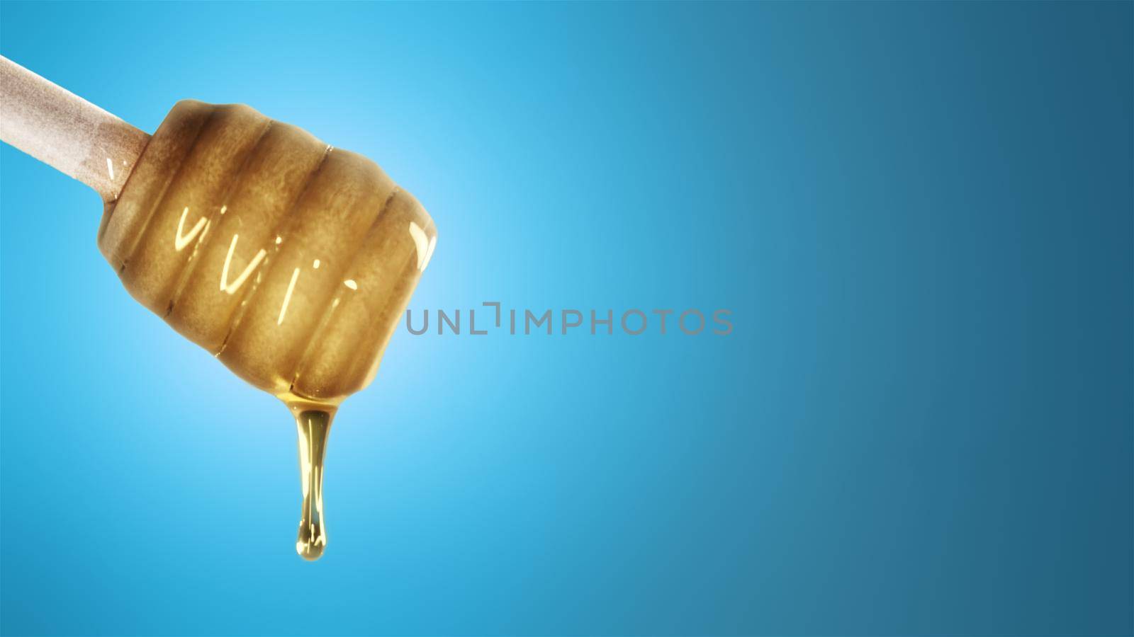 Honey dripping from honey dipper on blue background by studiodav