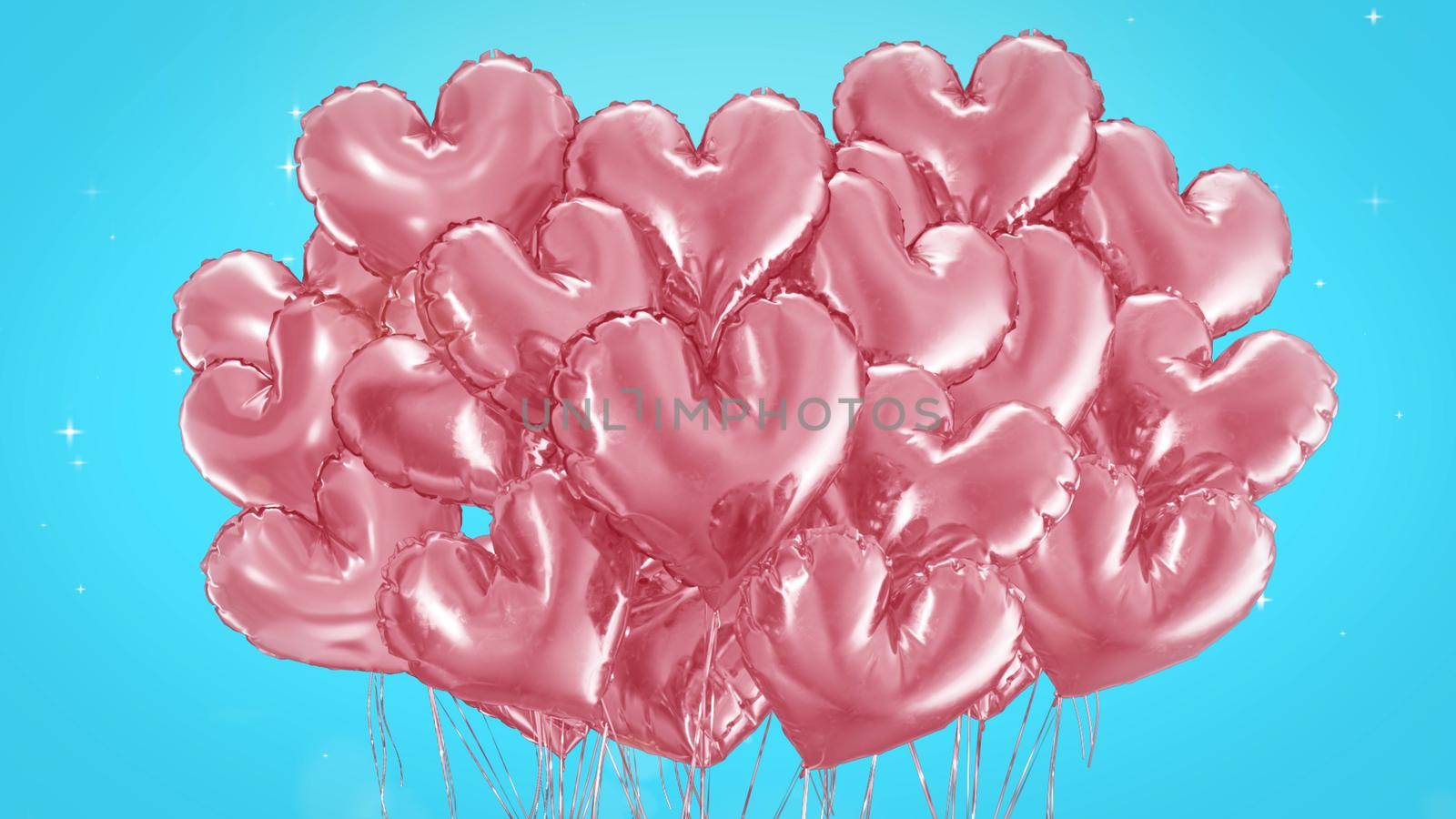 3d render Bundle of balls of hearts on a blue background by studiodav