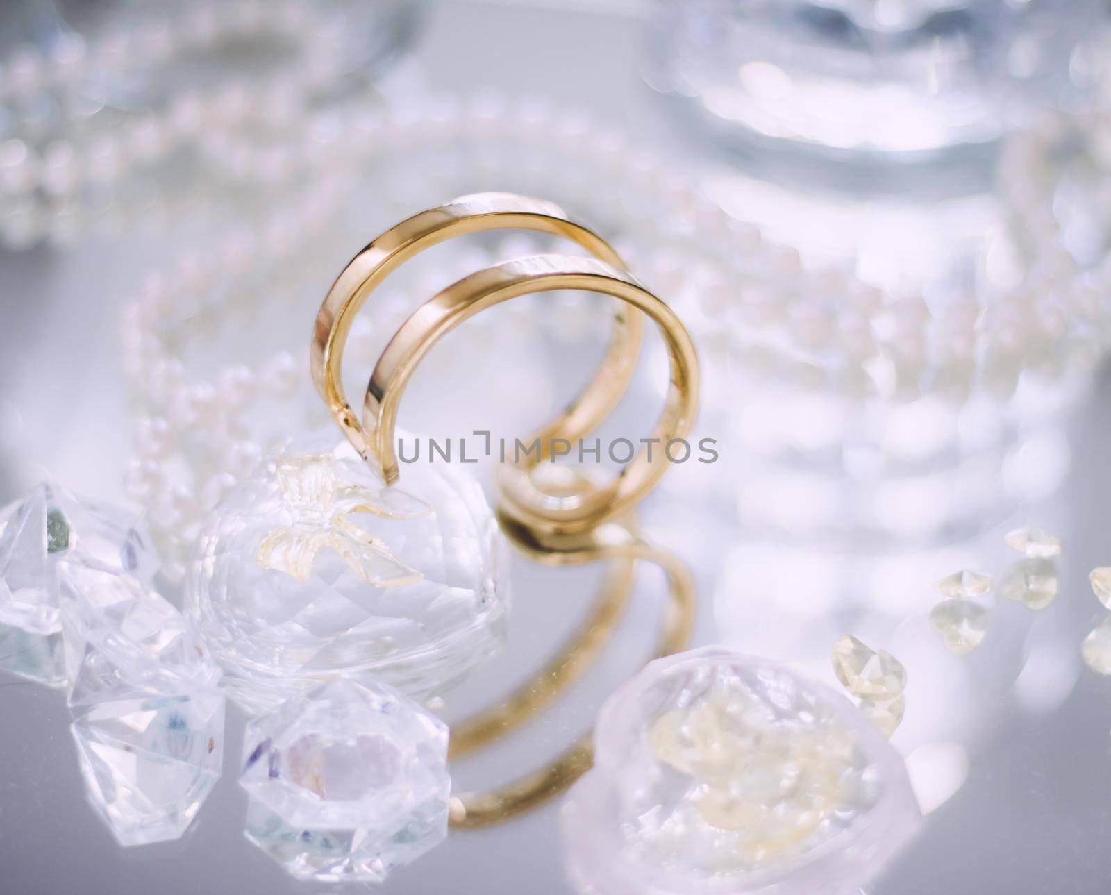 jewelry and luxury gift for her styled concept - gold, diamond and pearl jewellery beautiful set, elegant visuals