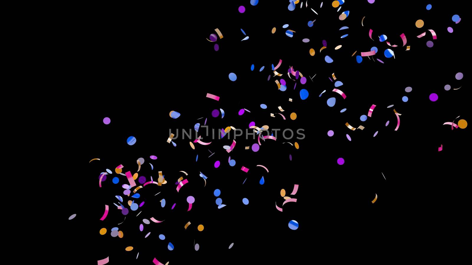 Side shot of colorful confetti on an black background4k