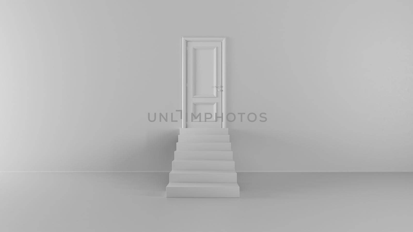 3d render door with steps in a bright room 4k