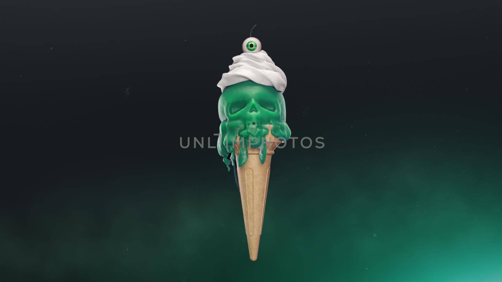 3d render Melting ice cream in the form of a skull by studiodav