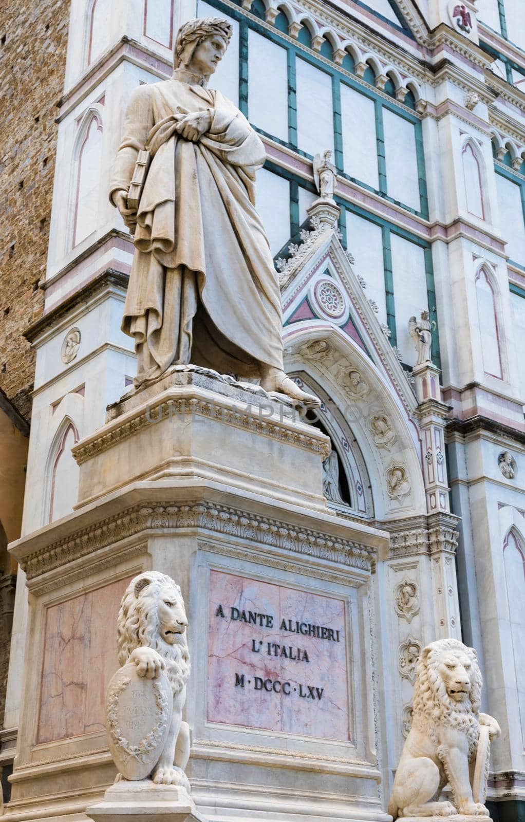 Dante Alighieri statue in Florence, Tuscany region, Italy.