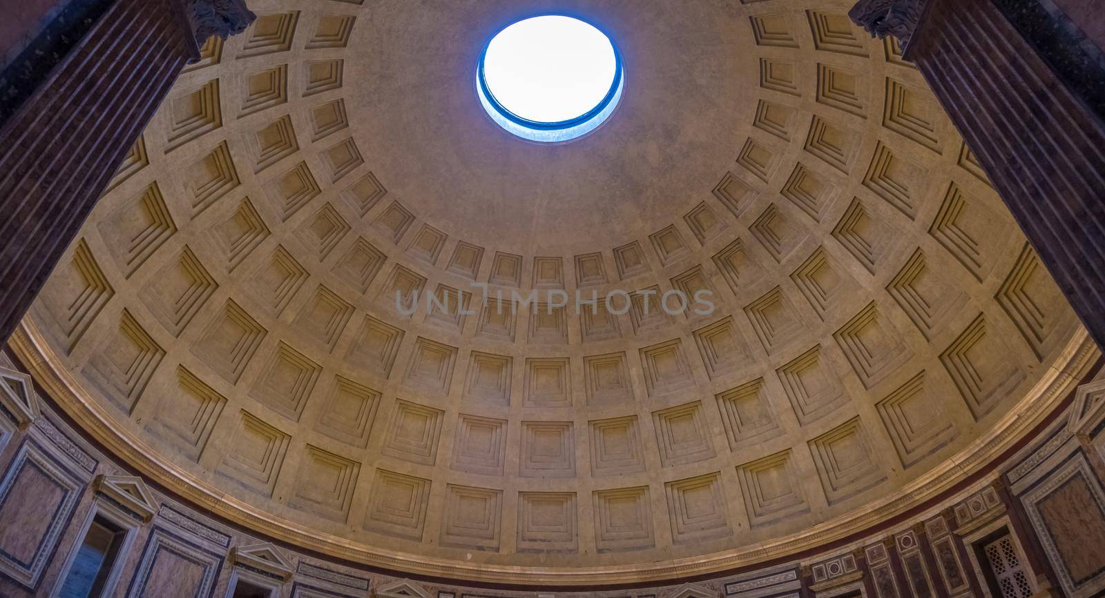 ROME, ITALY - CIRCA AUGUST 2020: Pantheon temple interior. Detail of the dome.