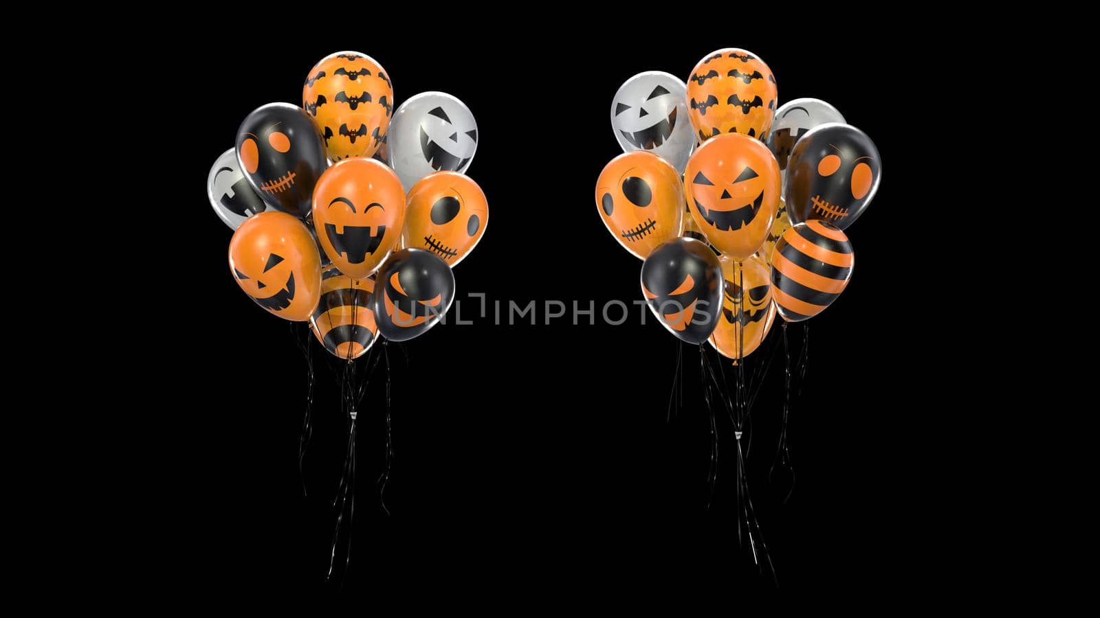 3d render Bunch of balloons with halloween texture on black background by studiodav