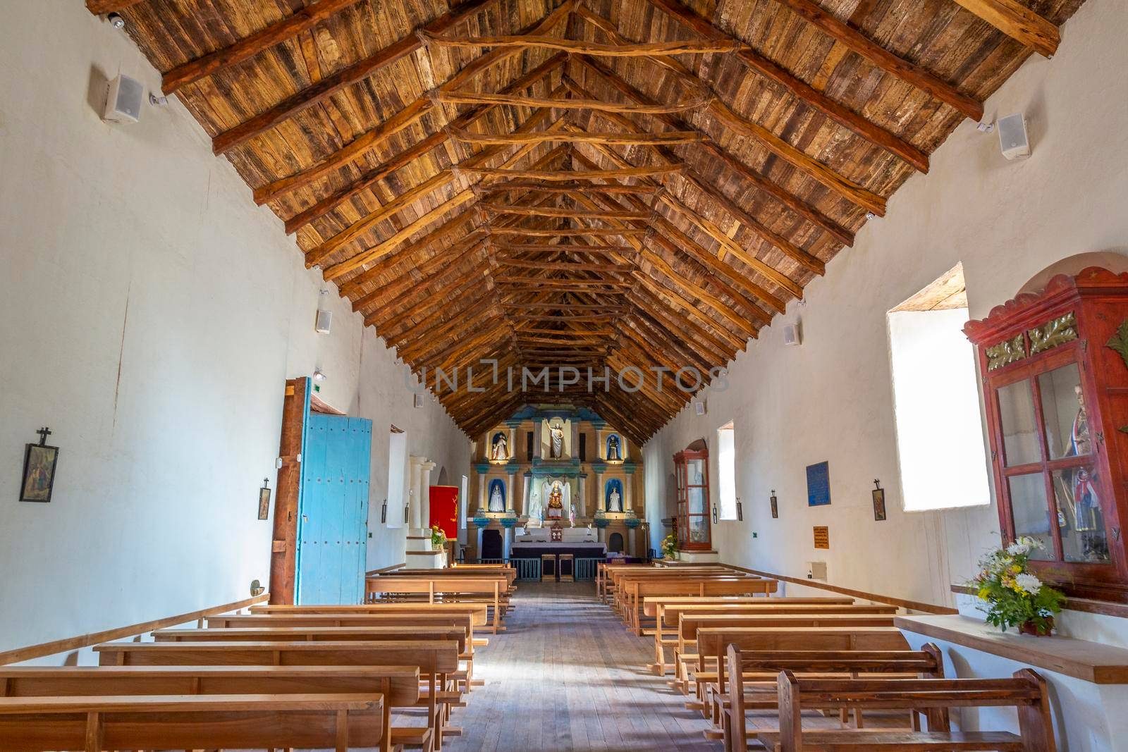 Inside Church of San Pedro de Atacama, the Second Oldest Church in Chile, Historic Place in Northern Chile