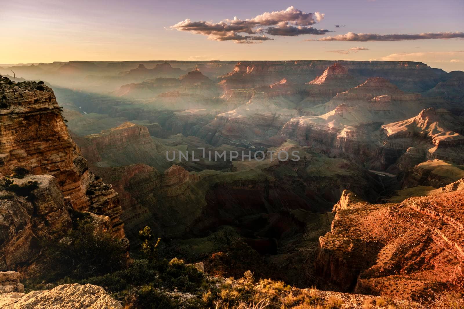 Grand Canyon south rim and Colorado River at sunset, Arizona, United States