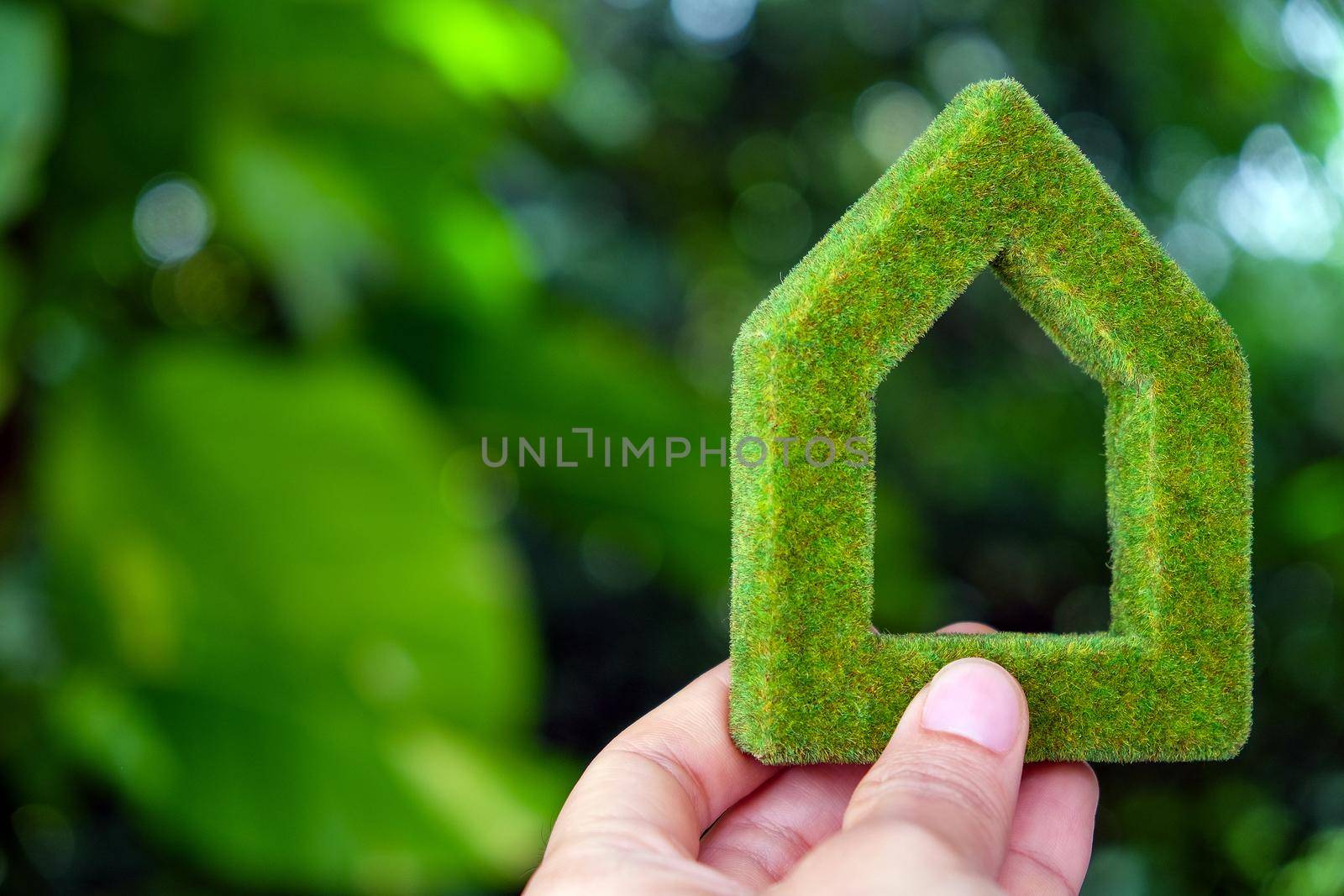 Green house icon concept, Hand holding green house icon