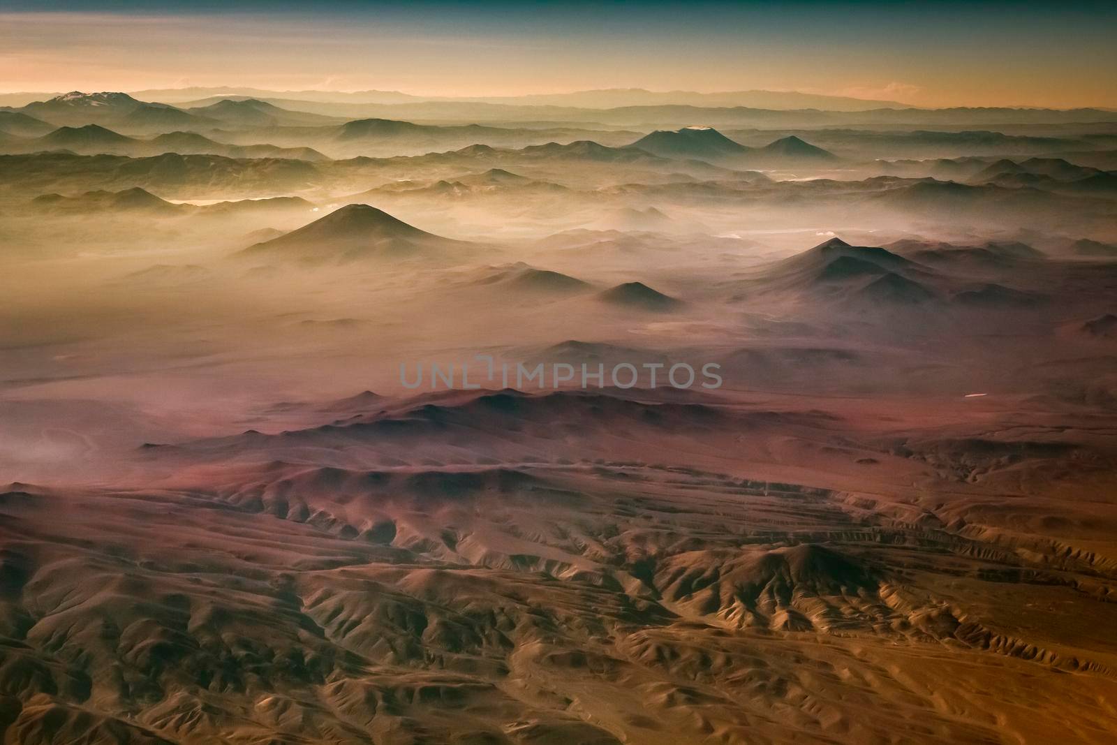 Atacama desert, volcano and arid landscape in Northern Chile, border with Bolivia, South America
