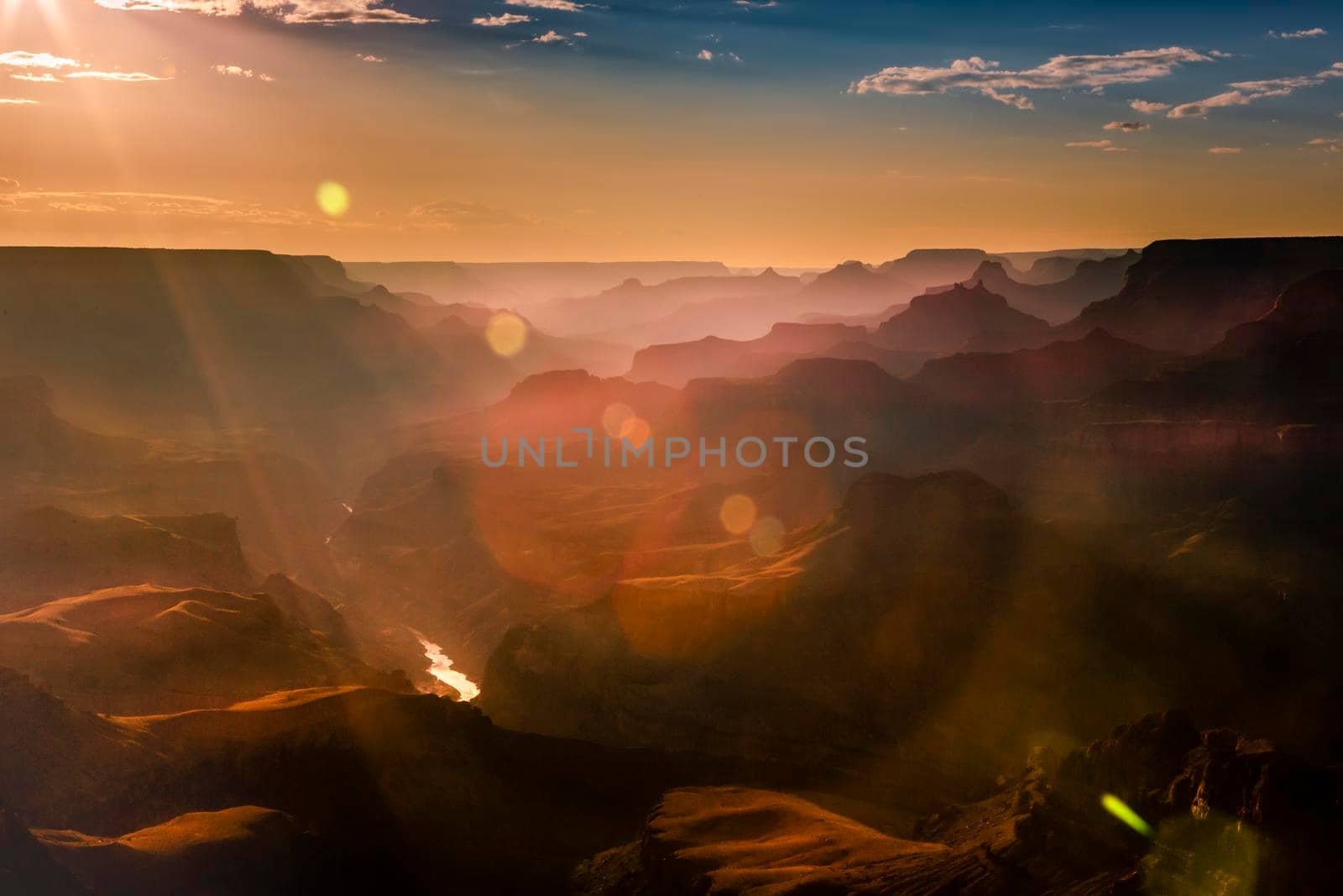 Grand Canyon south rim and Colorado River at sunset, Arizona, United States