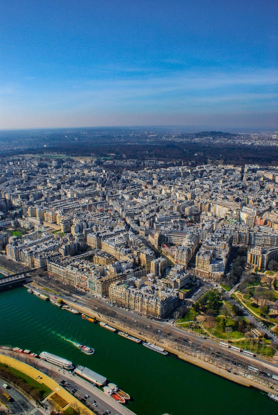 Paris cityscape seen from Eiffel Tower. Shooting Location: France, Paris
