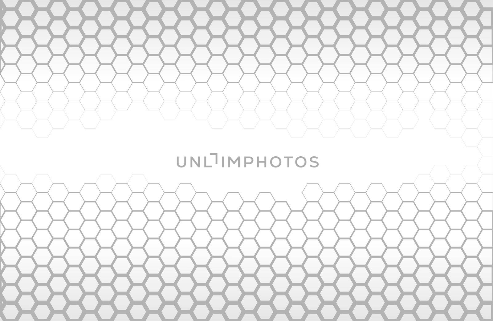 Hexagonal cells are gray with a copy space. Hexagons of different line thickness. The honeycomb pattern for the design is gray.