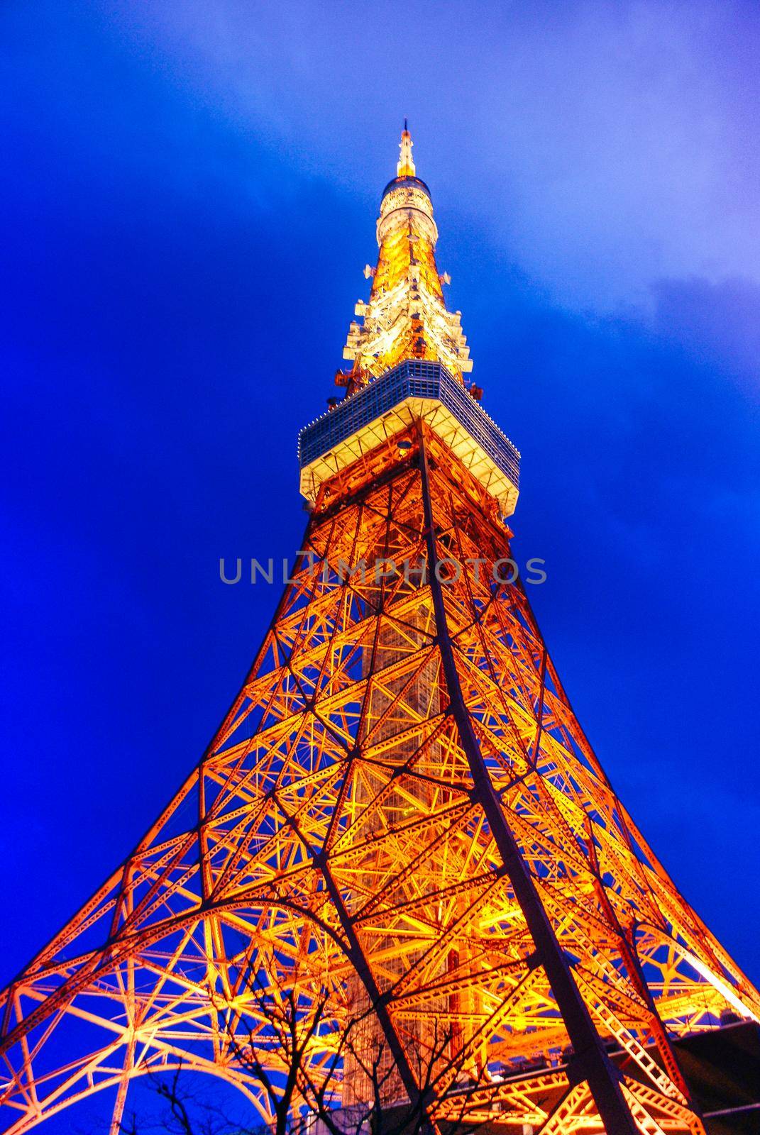 Night view of Tokyo Tower Lighted up. Shooting Location: Tokyo metropolitan area
