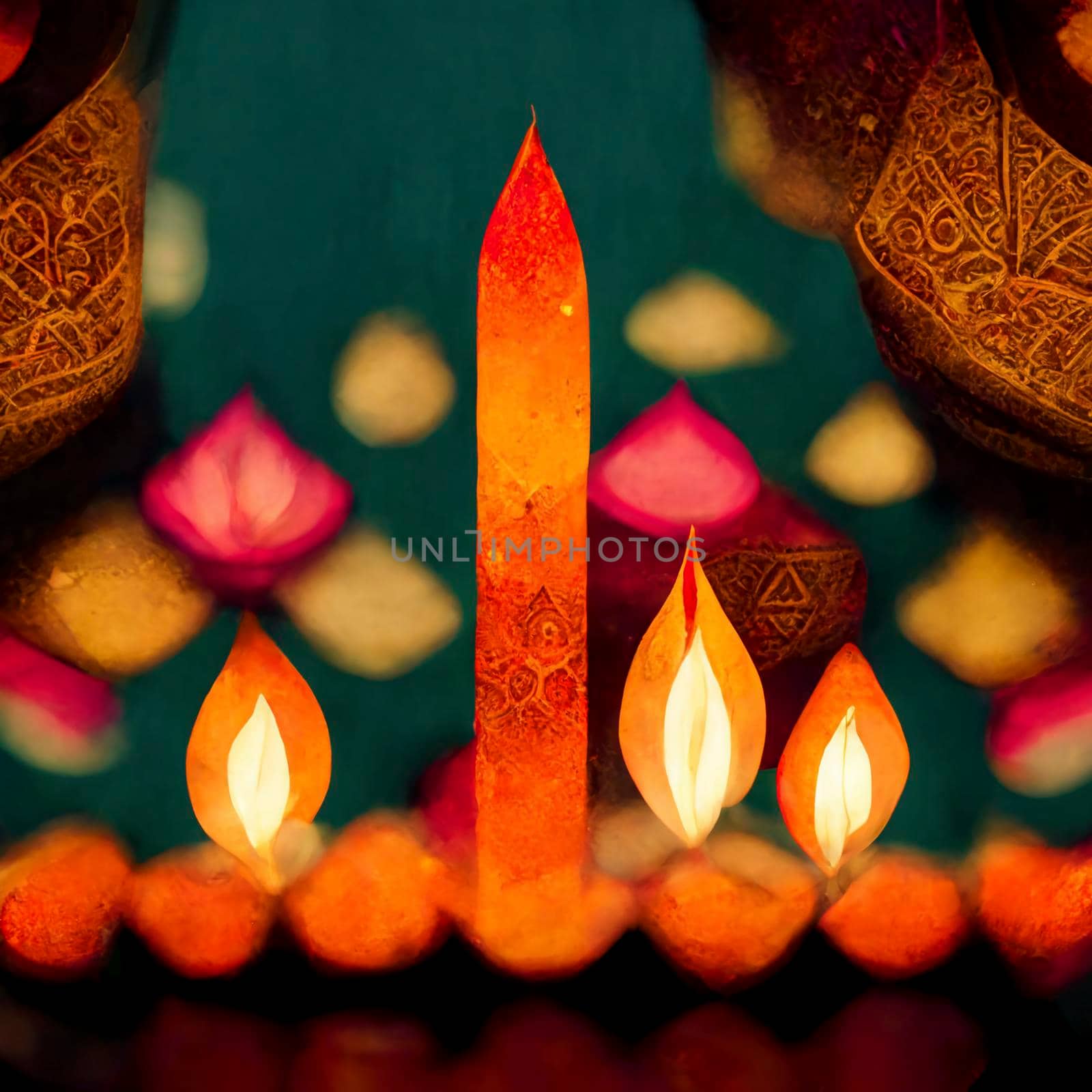 happy diwali indian festival. diwali background with candles. Diwali lanterns realistic background with candles and blurred lights.
