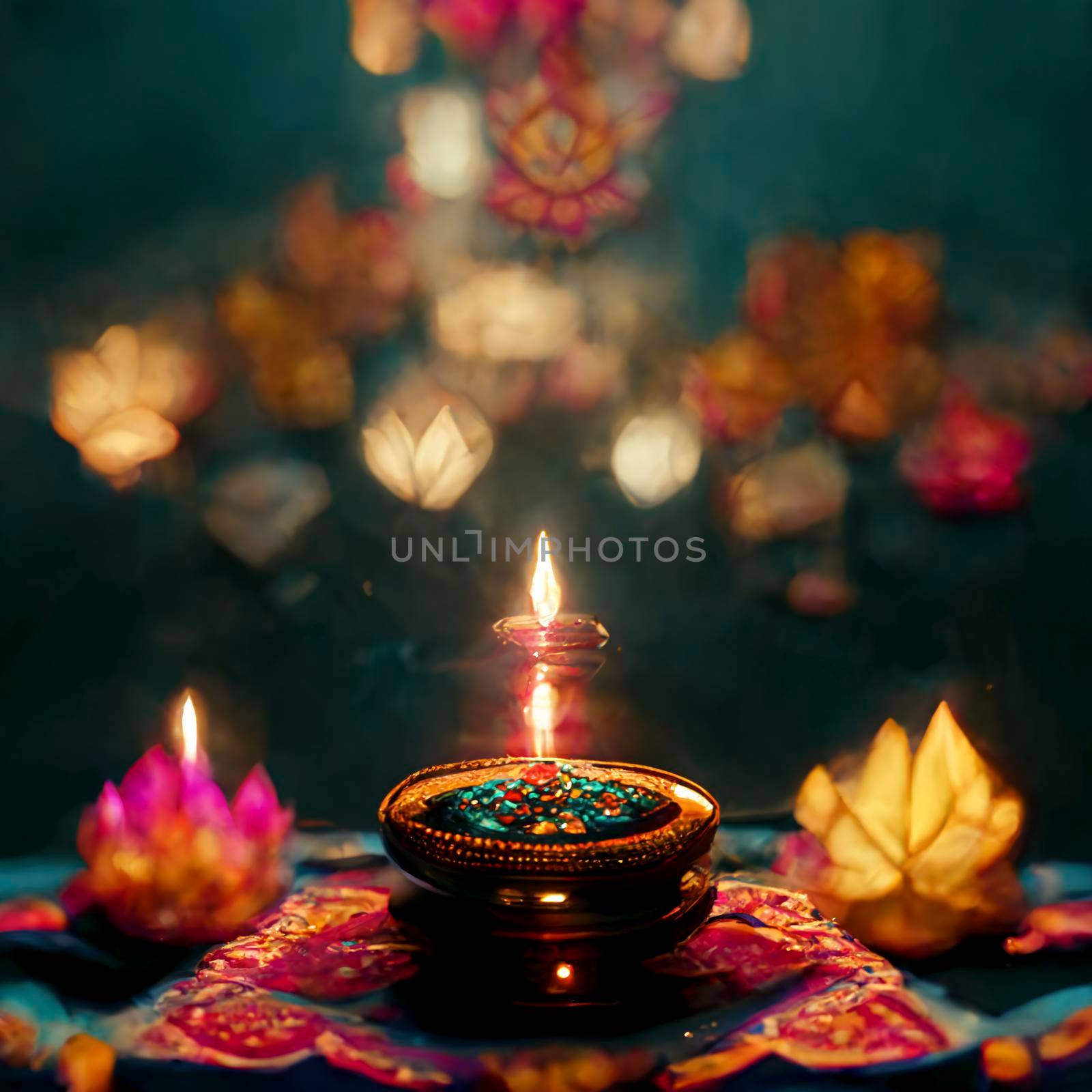 happy diwali indian festival, background with candles. by JpRamos