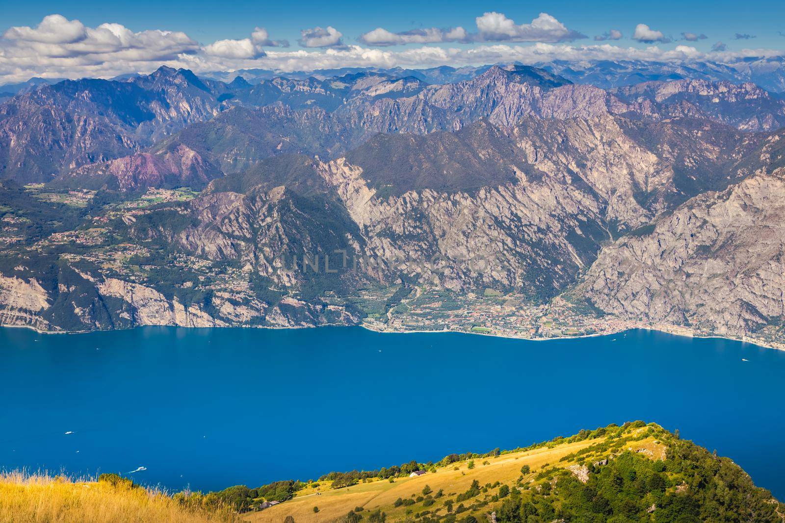 Above idyllic and turquoise Lake Garda from Monte Baldo, Malcesine, Northern Italy