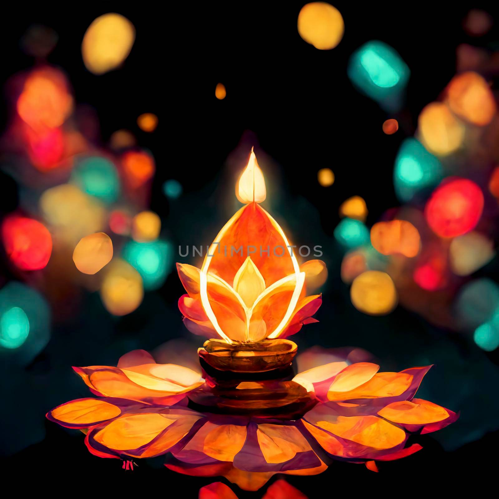 happy diwali indian festival. diwali background with candles. Diwali lanterns realistic background with candles and blurred lights.