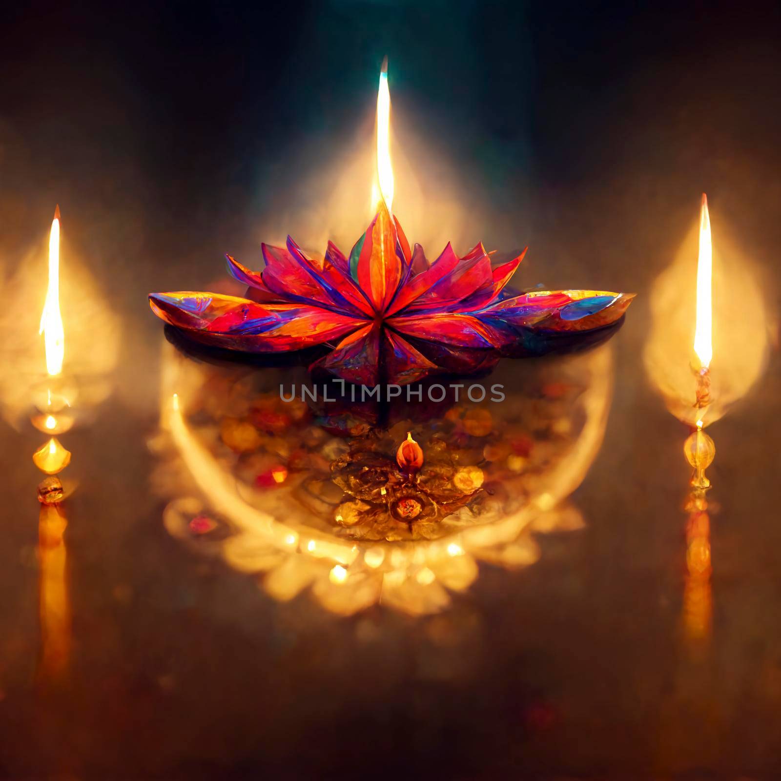 happy diwali indian festival. diwali background with candles. Diwali lanterns realistic background with candles and blurred lights.