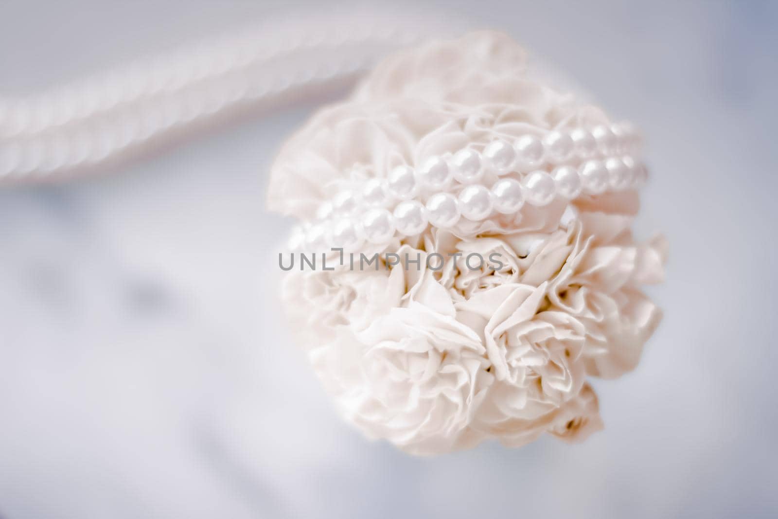 Bridal bouquet of white roses - wedding day, floral beauty, luxury event decoration concept. The happiest day of our lives