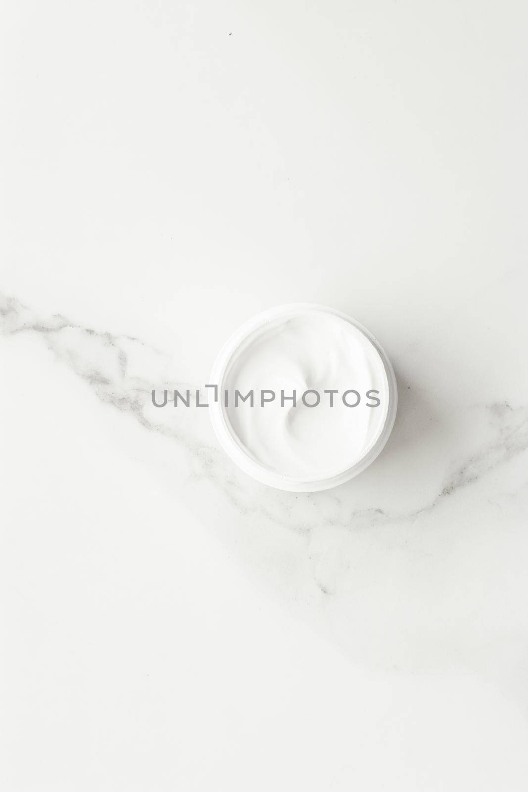 All-natural emulsion cream on marble, flatlay - skincare and body care, luxury spa and clean cosmetic concept. Time for organic beauty treatment