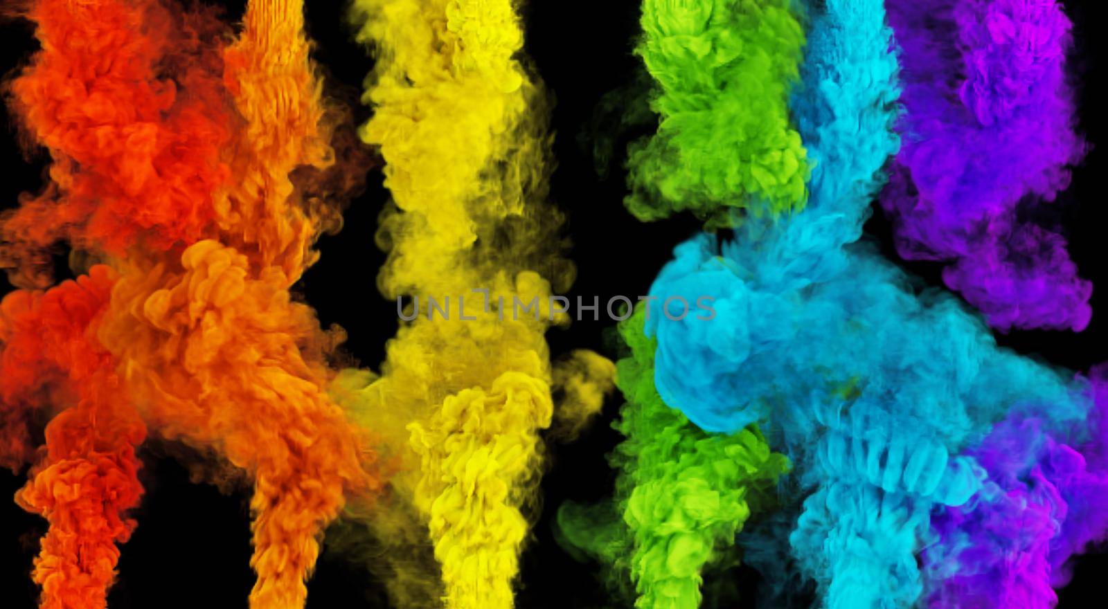Magic smoke puffs of rainbow colors. Color 3D render abstract texture background.